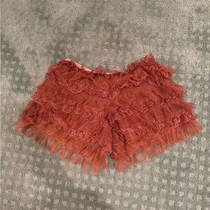 Lace Ruffle Women Shorts - brown